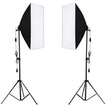 Kit Duplo Softbox 50x70 Tripé 2m Soquete E27 Bivolt Iluminação para Estúdio Foto Vídeo Live