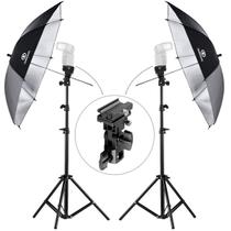 Kit Duplo Sombrinha Rebatedora Preta/prata Greika 101cm + Tripés De Iluminação 2 Metros Kit Duplo Sombrinha Rebatedora Preta/prata Greika 101cm + Tripés De Iluminação 2 Metros