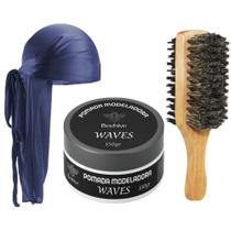 Kit Durag Trap Hip Hop Waves + Escova Javali Dupla + Creme