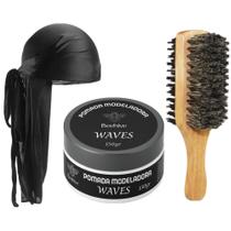 Kit Durag Trap Hip Hop Waves + Escova Javali Dupla + Creme