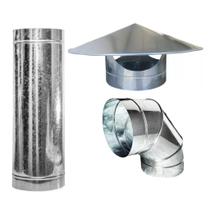 Kit Duto 60cm Galvanizado Curva 90 Graus Chapéu Chinês 127mm