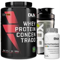 Kit Dux Nutrition: Whey Concentrado 900g + Multivitamínico 90 cáps + Coqueteleira