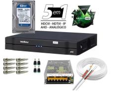 Kit Dvr 4 Canais Intelbras Full Hd + Cabo + fonte + Conectores C/Hd 250gb