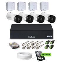 Kit Dvr 4 Canais Intelbras MHDX 3104C, 4 Câmeras Externa e Interna à prova d água, Intelbras VHL 1220B G2, 3.6mm, IR 20m, HD 500GB, Acess.
