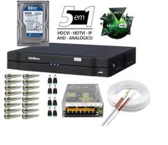 Kit Dvr 8 Canais Intelbras Full Hd + Cabo + fonte + Conectores C/Hd 250gb