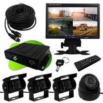 Kit DVR Automotivo 4 Câmeras IR HD 720P Monitor 7 Pol 12V 24V Sistema Profissional Completo Universal Veicular