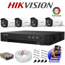 Kit Dvr Hikvision 4 Canais H.265 4 Câmeras Full Hd Colorvu Imagens Norturnas Coloridas 20m