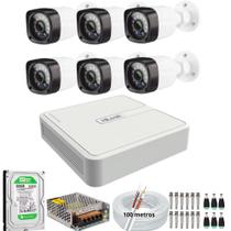 Kit Dvr Hilook 8 Canais H.265 500gb 6 Câmeras de Segurança Hd Infra 20m IP66