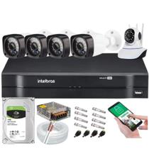 Kit Dvr Intelbras 4 Canais H.265 1tb 4 Câmeras Hd 20 Metros+1 Câmeras IP c/Audio