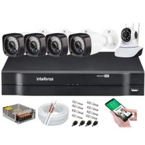 Kit Dvr Intelbras 4 Canais H.265 4 Câmeras Hd 20 Metros+1 Câmeras IP c/Audio Acesso Via DVR