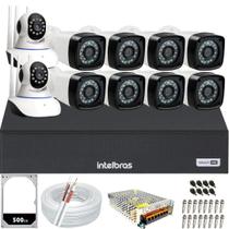 Kit Dvr Intelbras 8 Canais HD 500GB 8 Câmeras Full Hd 1080p 2 Câmeras IP wifi áudio bidirecional