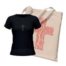 Kit Ecobag + Camiseta Feminina - Jesus Cristo Preta Kit Ecobag + Camiseta Feminina - Jesus Cristo Preta