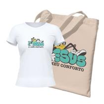 Kit Ecobag + Camiseta Feminina - Jesus é meu conforto Branca