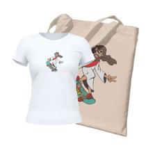 Kit Ecobag + Camiseta Feminina - Jesus e Skate Branca