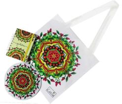 Kit Ecobag Mandala Verde Agenda Funcional MousePad Antiderrapante Resistente Coloricasa