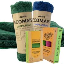Kit Ecomais Akora 2 Pano Limpa Piso Área Interna 1 Piso Limpa Vidros 3 Pano Mágico Uso Geral