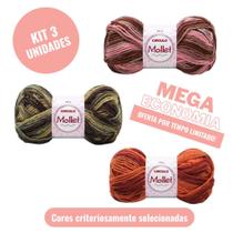 Kit ecônomico 3 lã mollet 40 g cores mescla báu, agreste e salgueiro oferta limitada
