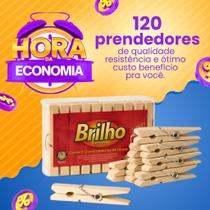 Kit Econômico Prendedores de roupa Madeira Brilho Brasil com 120 ou 240 unidades