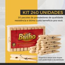 Kit Econômico Prendedores de roupa Madeira Brilho Brasil com 120 ou 240 unidades