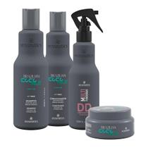 Kit Ecosmetics Brazilian Coconut Shampoo Anti-frizz 250ml, Condicionador Anti-Frizz 250ml, Máscara 250ml, DD Obrigatore