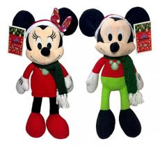 Kit Edição Especial Casal Pelúcia Média Natal Decoração Natalina Disney : Boneca Minnie Mouse Vestido Vermelho + Boneco Mickey Mouse