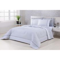 Kit Edredom 100% Algodão Percal 150 Fios Dupla Face Casal + Jogo De Cama Gran Moratta 7 Peças - Cinza/Branco