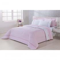Kit Edredom 100% Algodão Percal 150 Fios Dupla Face Solteiro + Jogo De Cama 5 Peças - Rosa-branco
