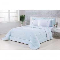 Kit Edredom 100% Algodão Percal 150 Fios Dupla Face Solteiro + Jogo De Cama 5 Peças - Verde-branco