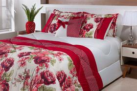 Kit Edredom Cama Queen Floral 7 Peças Vitoria Vermelho