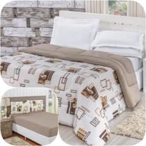 Kit Edredom Casal com Jogo de Lençol Malha 100% Algodão 4 Peças - Avelã Kit Edredom Casal com Jogo de Lençol Malha 100% Algodão 4 Peças - Avelã