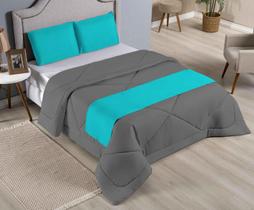 kit edredom Casal Padrão Ducasa dupla face Tiffany/Cinza com 4pçs