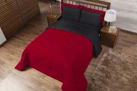 Kit Edredom Casal Padrão Dupla Face Ternura 06 Peças - Vermelho com Preto