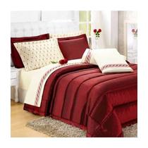 Kit Edredom Casal Queem Talisma 5Pçs Bordado Luxo Vermelho