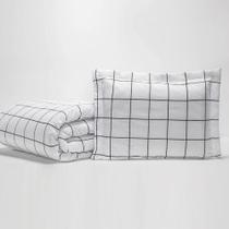 Kit Edredom Casal Queen 03 Peças Minimalist Quadriculado Tecido Percal 180 Fios Macio - Branco