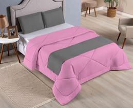 kit edredom Casal Queen Ducasa dupla face Rosa/Cinza com 4pçs