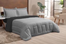 Kit edredom casal queen dupla face 3 peças preto e cinza