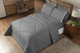 Kit Edredom Casal Queen Dupla Face Aconchego 06 Peças Cinza Kit Edredom Casal Queen Dupla Face Aconchego 06 Peças Cinza