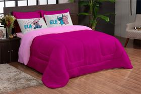 Kit Edredom Casal Queen Ele Ela 5 pcs Stich Pink Rosa