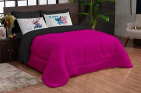 Kit Edredom Casal Queen Te Amo 5 pcs Stich Pink Preto