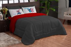 Kit Edredom Casal Queen Te Amo 5 pcs Stich Preto Vermelho