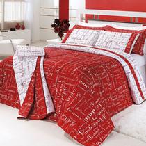 Kit Edredom Casal Queen Te amo 5 Peças 100% Algodão 150 Fios Vermelho