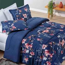 Kit Edredom Celi Queen Dupla Face Micropercal 200 Fios 3 Peças - Azul Marinho Floral Kit Edredom Celi Queen Dupla Face Micropercal 200 Fios 3 Peças - Azul Marinho Floral