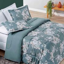 Kit Edredom Celi Queen Dupla Face Micropercal 200 Fios 3 Peças - Verde Floral Kit Edredom Celi Queen Dupla Face Micropercal 200 Fios 3 Peças - Verde Floral