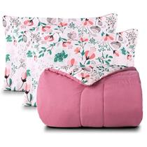 Kit Edredom Cobertor Celi Super King Dupla Face Micropercal Estampado 200 Fios 3 Peças Bothanica Floral Rosa Kit Edredom Cobertor Celi Super King Dupla Face Micropercal Estampado 200 Fios 3 Peças Bothanica Floral Rosa