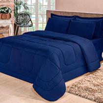 Kit Edredom Confort Casa Dona Dupla Face Casal Queen 6 Pçs Com Lençol Azul Marinho Kit Edredom Confort Casa Dona Dupla Face Casal Queen 6 Pçs Com Lençol Azul Marinho
