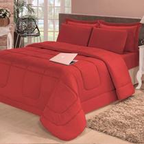 Kit Edredom Confort Casa Dona Dupla Face Solteiro 4 Pçs com Lençol Vermelho Kit Edredom Confort Casa Dona Dupla Face Solteiro 4 Pçs com Lençol Vermelho