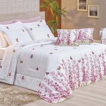 Kit Edredom Craft Casal Queen Dupla Face 5 Peças Percal 200 Fios 100% Algodão - Estampa Borboletas Kit Edredom Craft Casal Queen Dupla Face 5 Peças Percal 200 Fios 100% Algodão - Estampa Borboletas