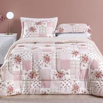 Kit Edredom Dallas King Dupla Face Microfibra 3 Peças - Rosa Matura Patchwork