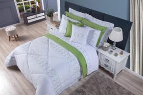 Kit Edredom Damasco Queen 11 Peças - Branco/Verde 2,60m