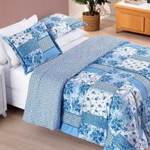 Kit Edredom Dupla Face 2,80m x 2,40m Bouti 03 Peças - Azul Sereno